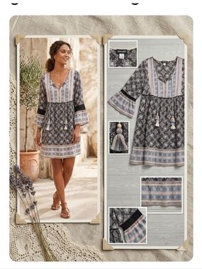 Weavers Black and Blue Patterned Boho Tassel Dress Pit 23 L27 No Pockets